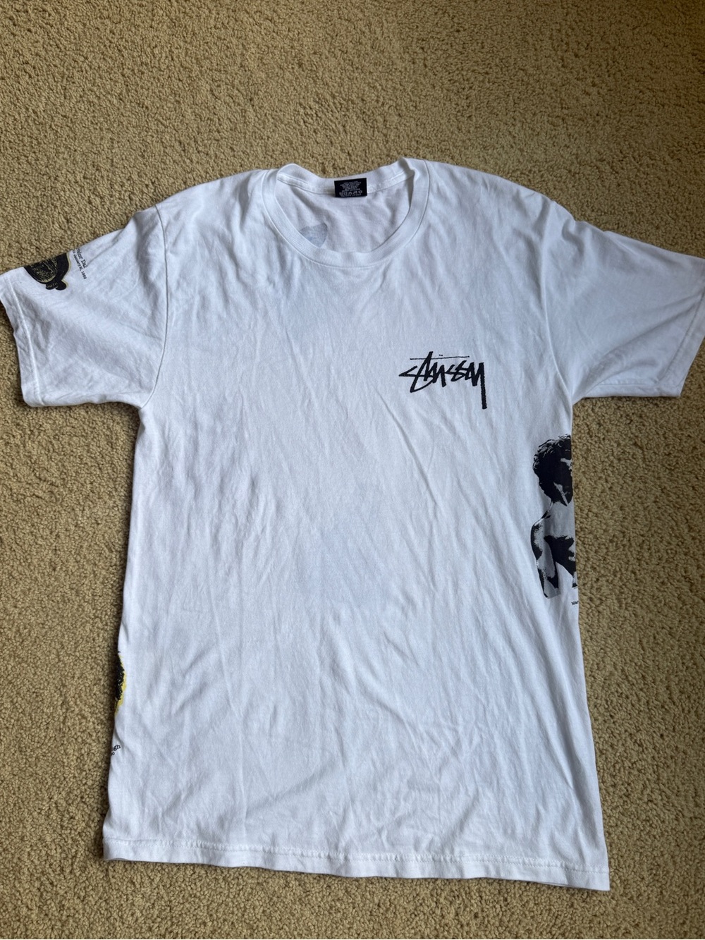 Stussy White Short Sleeve Tee with Black Logo